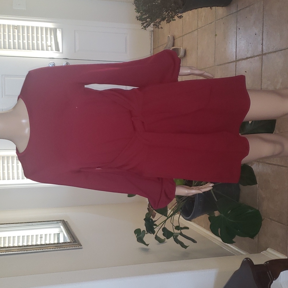 Long  puff sleeve tunic/mini huge tie in front ribbed loose fit